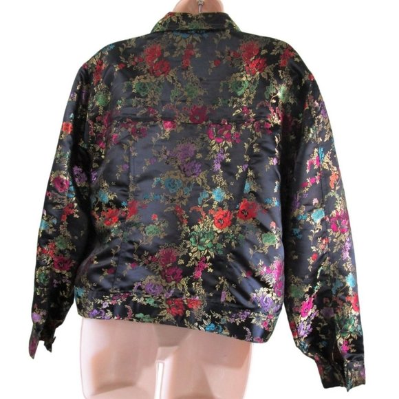 Asian Inspired Jewel Tone Brocade Trucker Style Jacket Spenser Jeremy Lg EUC - Picture 2 of 14